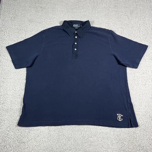 Polo Ralph Lauren Shirt Mens 2XL Blue Nautical Embroidered Logo Short Sleeve VTG - Picture 1 of 11